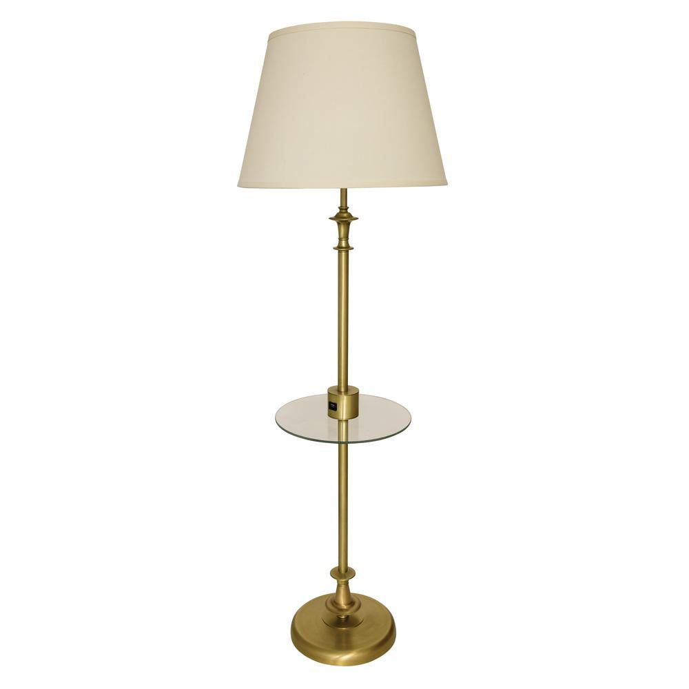 House of Troy Randolph Floor Lamp with Table and USB Port in Antique Brass