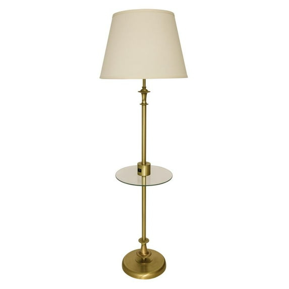 House of Troy Randolph Floor Lamp with Table and USB Port in Antique Brass