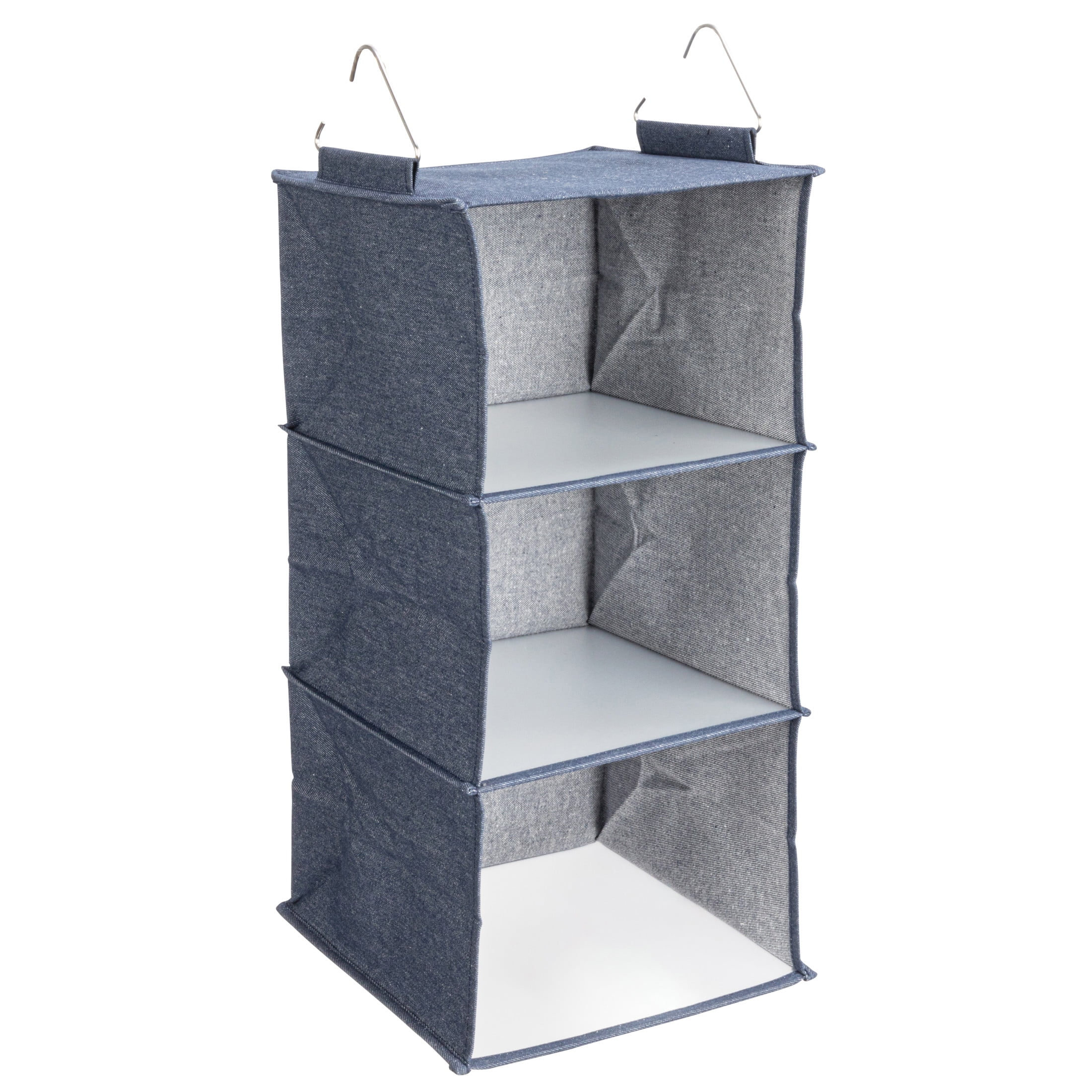 Household Essentials Hanging Cotton Blend Closet Organizer with 3 Storage Shelves, Denim