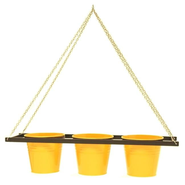 Houston International Trading 8536E SAFF Enameled Galvanized Triple Hanging Planter with Iron Holder, Saffron