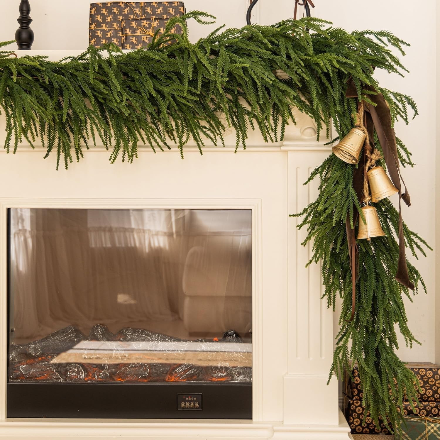 6FT Artificial Norfolk Pine Garlands, Real Touch Greenery Garland, Soft Bendable Garland Christmas Decorations, Greenery Garland for Table,Mantle, Wall, Indoor, Outdoor Thanksgiving Decorations
