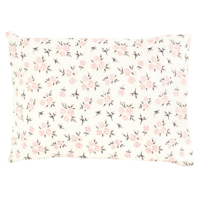 Hudson Baby Infant Girl Cotton Toddler Pillow Case, Neutral Pink Floral, One Size