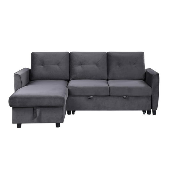 Hudson Dark Gray Velvet Two-Piece Sectional Sofa with Storage