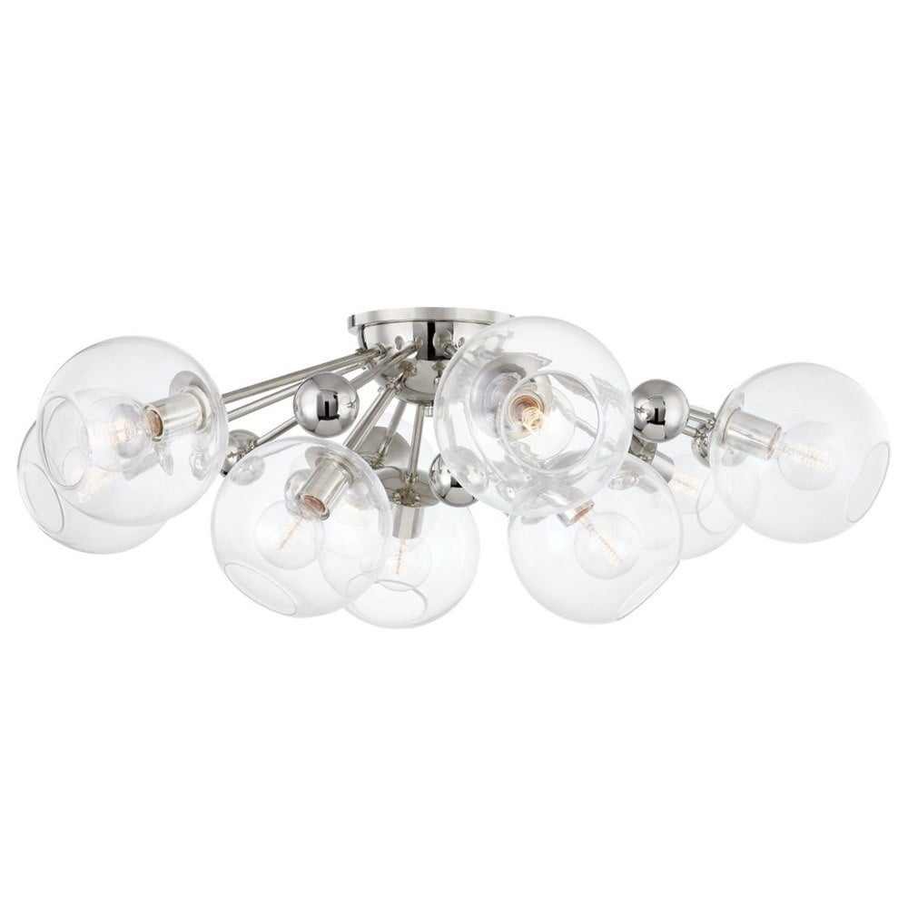 Crystal Semi-Flush Mount Light - Polished Nickel / 9 Light