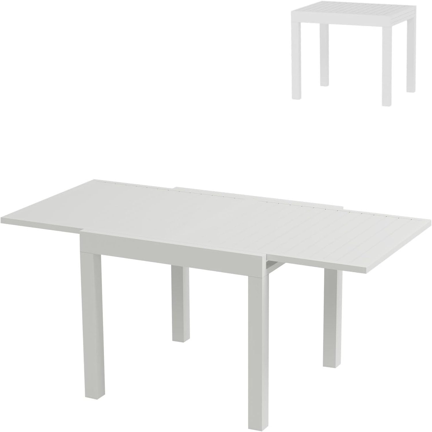 Garvee Expandable Outdoor Dining Table – Adjustable Patio Table for 4-6 People, Durable Aluminum Slat Frame for Backyard, Deck, and Porch, White