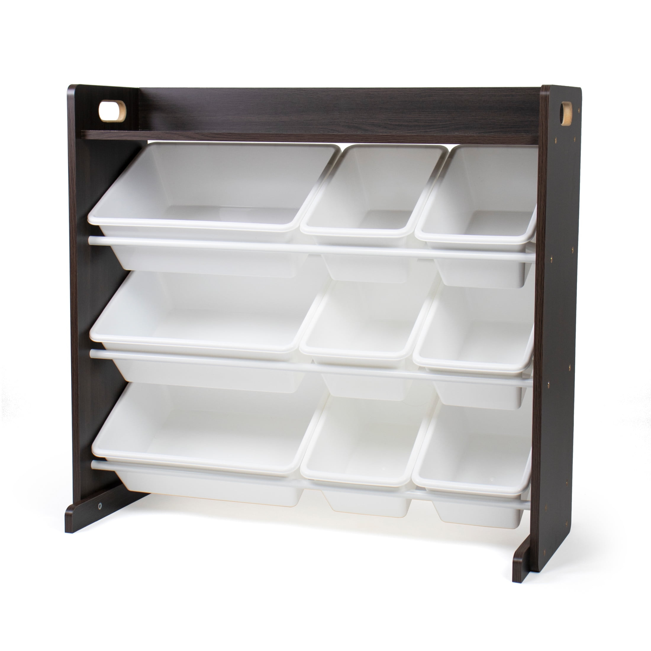 Humble Crew Espresso Toy Storage Organizer with Shelf and 9 Plastic Storage Bins, Espresso/White