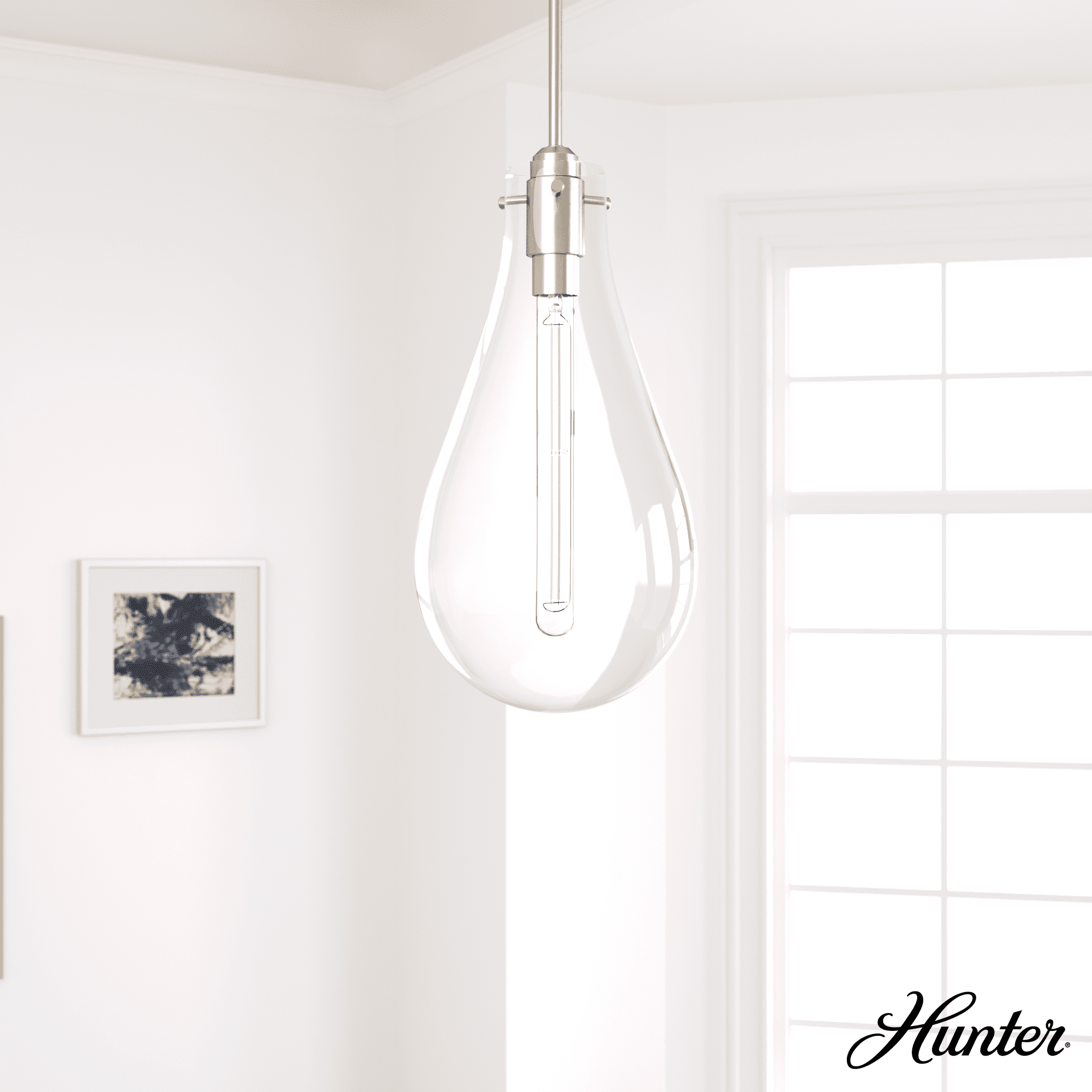 Hunter - Lundin 1-light Alturas Gold, Medium Size Pendant Light, Dimmable, Formal Style, Teardrop Shaped, for Bedrooms, Kitchens, Dining, Living Rooms - 19564