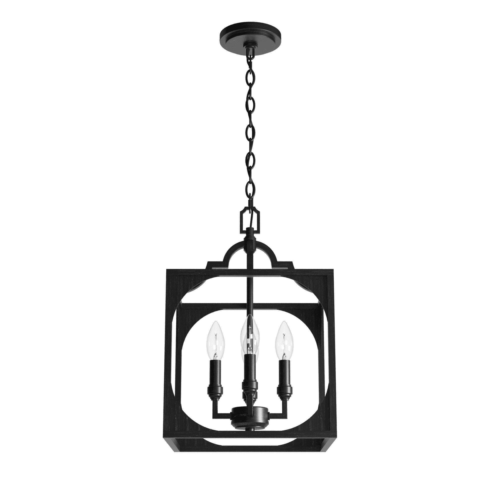 Hunter - Highland Hill 4-light Rustic Iron, Medium Size Pendant Light, Dimmable, Formal Style, Lantern Shaped, for Bedrooms, Kitchens, Dining, Living Rooms - 19283