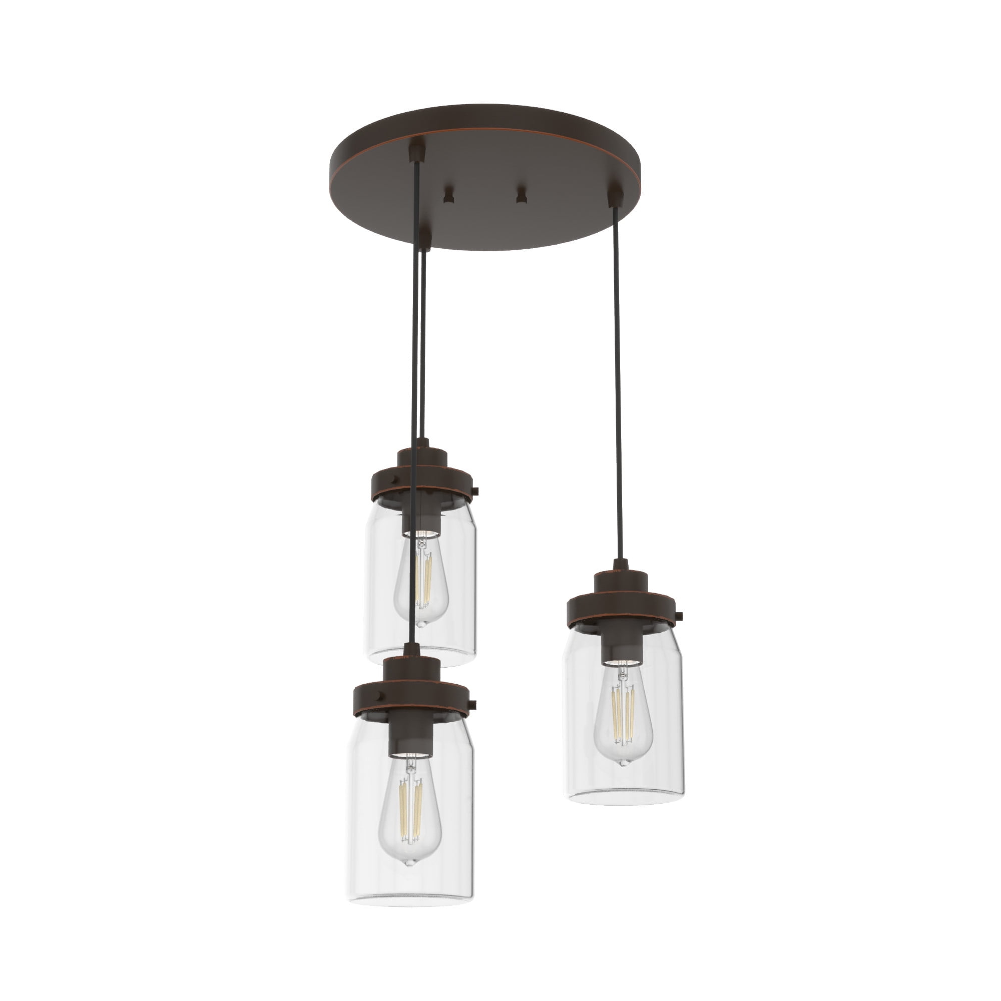 19157-Hunter Fans-Devon Park 3-Light Round Cluster Pendant in Farmhouse Style-14.5 Inches Wide by 9 Inches High-Onyx Bengal Finish