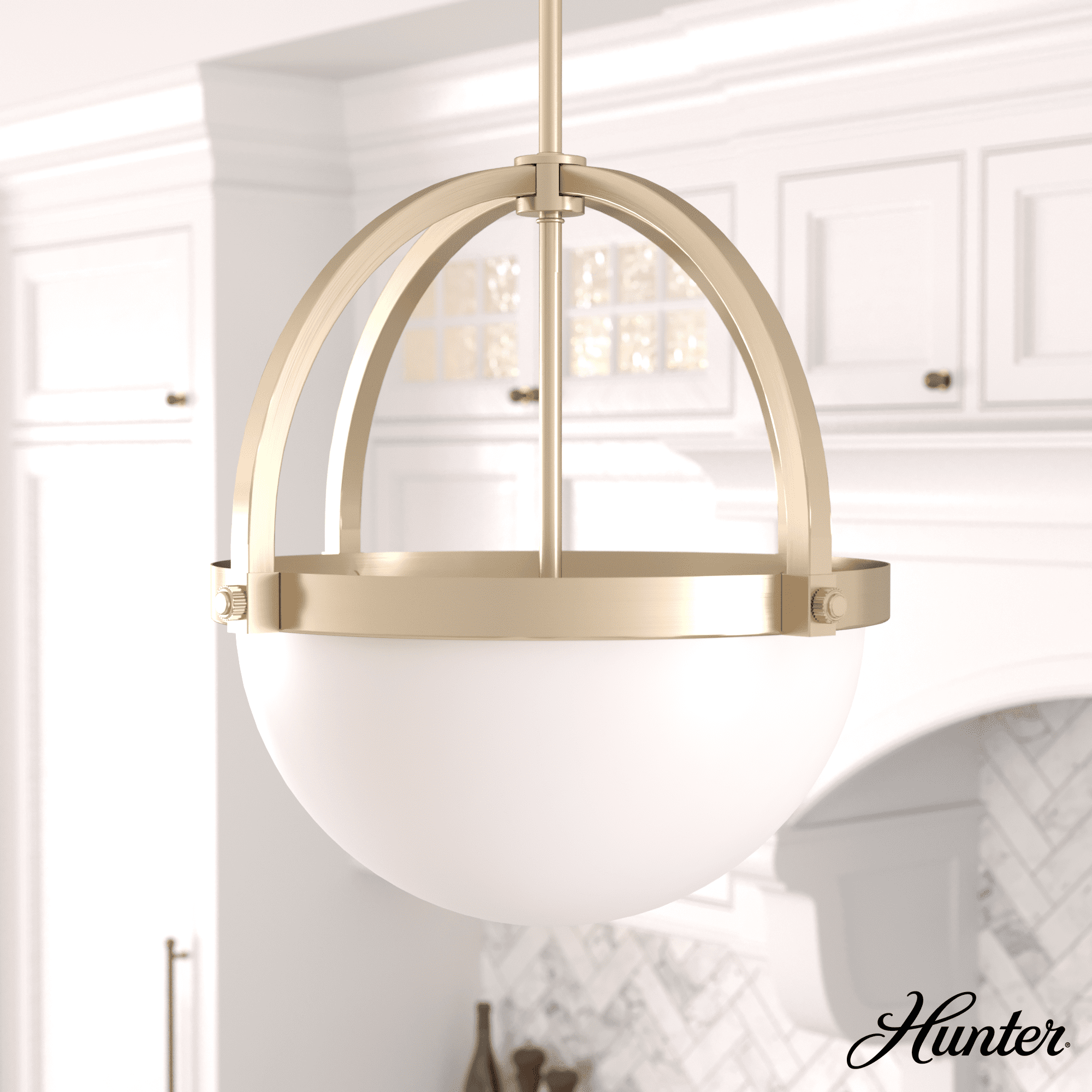 Hunter - Wedgefield 3-light Alturas Gold, Medium Size Pendant Light, Dimmable, Formal Style, Sphere Shaped, for Bedrooms, Kitchens, Dining, Living Rooms - 19236