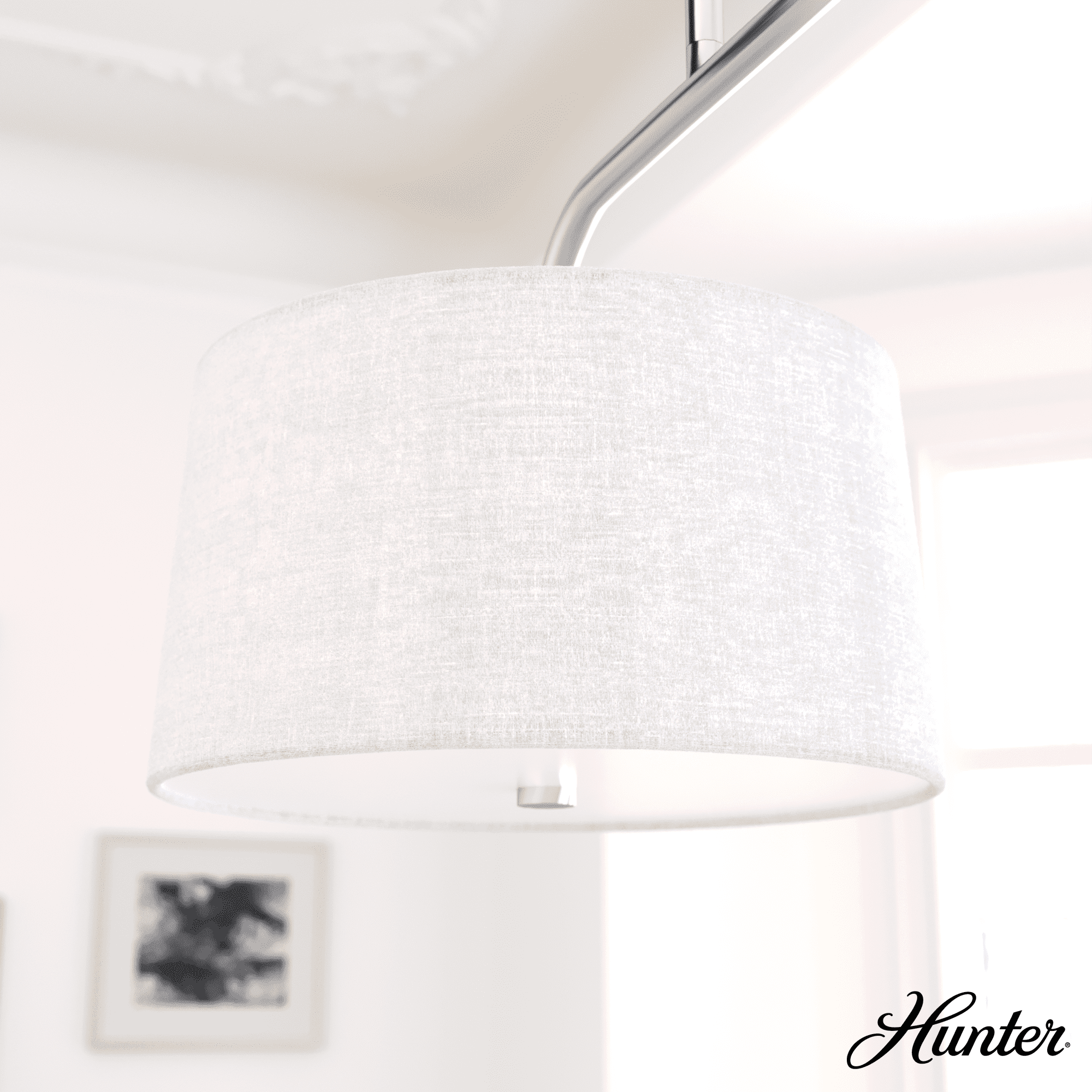 Hunter - Cottage Hill 4-light Brushed Nickel, Large Chandelier, Dimmable, Modern Style, Linear Shaped, for Bedrooms, Kitchens, Dining, Living Rooms - 19892