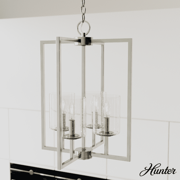 Hunter - Kerrison 4-light Brushed Nickel, Medium Size Pendant Light, Dimmable, Rectangle Shaped, for Bedrooms, Dining, Living Rooms - 19539