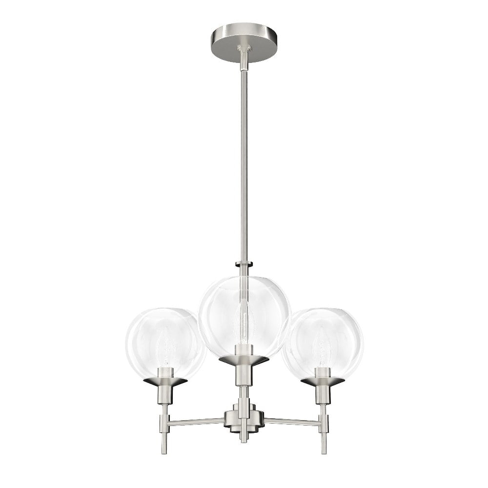 Hunter - Xidane 3-light Brushed Nickel, Medium Size Chandelier, Dimmable, Mid Century Modern Style, Candle Shaped, for Bedrooms, Kitchens, Dining, Living Rooms - 19740