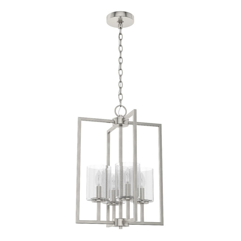 Hunter - Kerrison 4-light Brushed Nickel, Medium Size Pendant Light, Dimmable, Rectangle Shaped, for Bedrooms, Dining, Living Rooms - 19539
