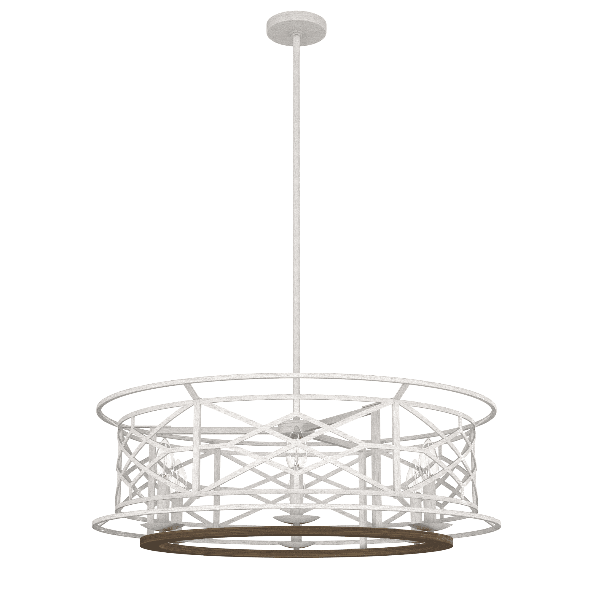 Hunter - Langwood 6-light Distressed White, Large Chandelier, Dimmable, Rustic Style, Drum Shaped, for Bedrooms, Kitchens, Dining, Living Rooms - 19330