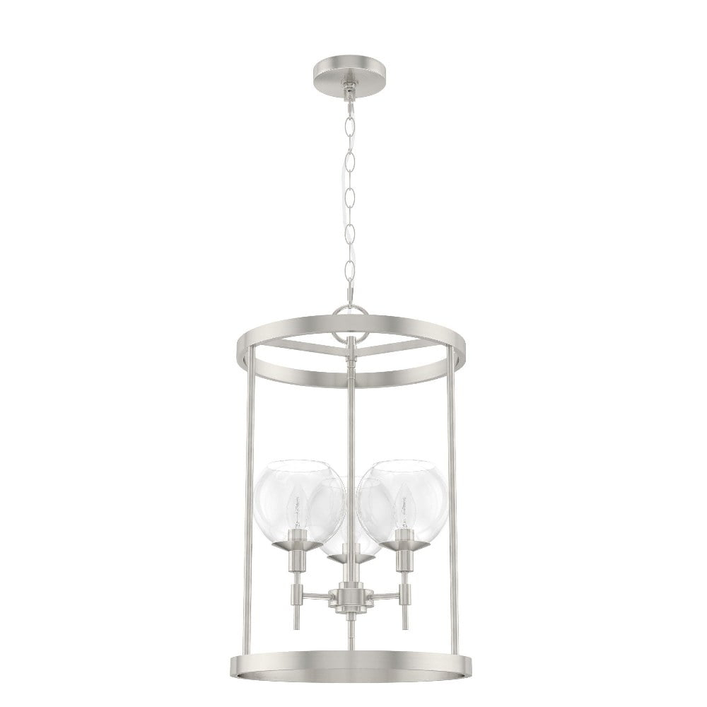 Hunter - Xidane 3-light Brushed Nickel, Medium Size Pendant Light, Dimmable, Mid Century Modern Style, Cylinder Shaped, for Bedrooms, Kitchens, Dining, Living Rooms - 19750