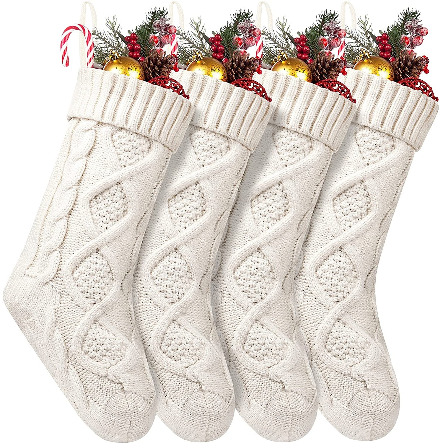 Christmas Stockings 18 Inches Large Size Cable Knitted Stocking Gifts & Decorations for Family Holiday Xmas Party