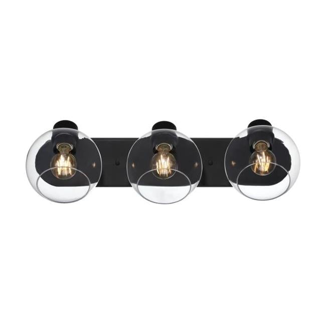 Hyson Three Light Wall Fixture, Matte Black & Clear Glass
