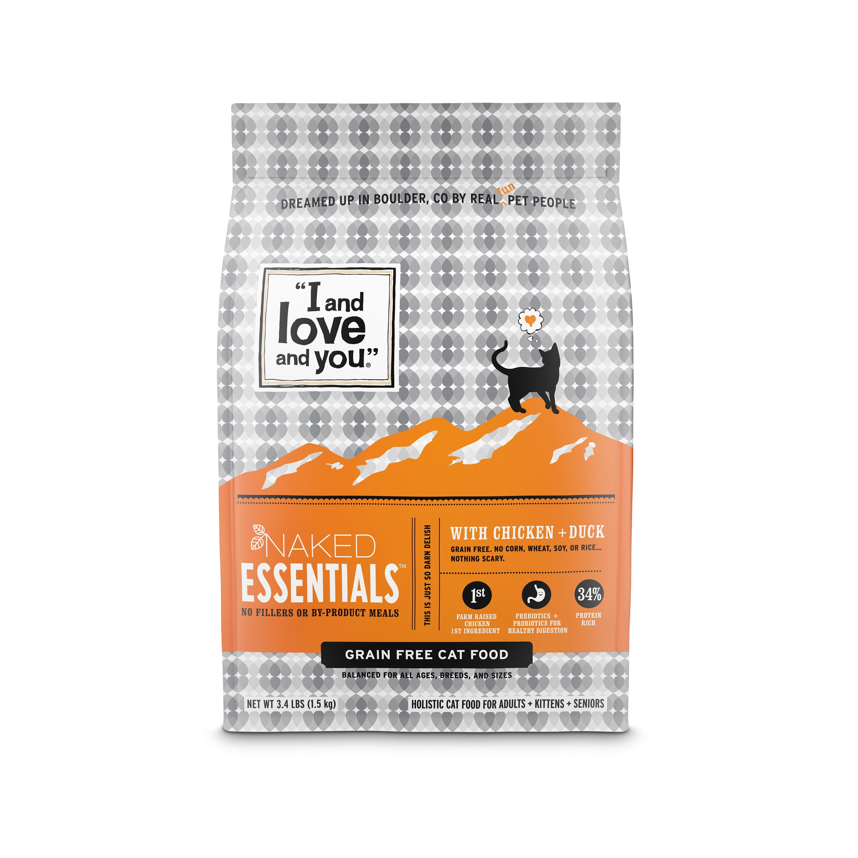 "I and love and you" Naked Essentials Chicken & Duck Flavor Dry Cat Food Grain-Free, 3.4 lb. Bag
