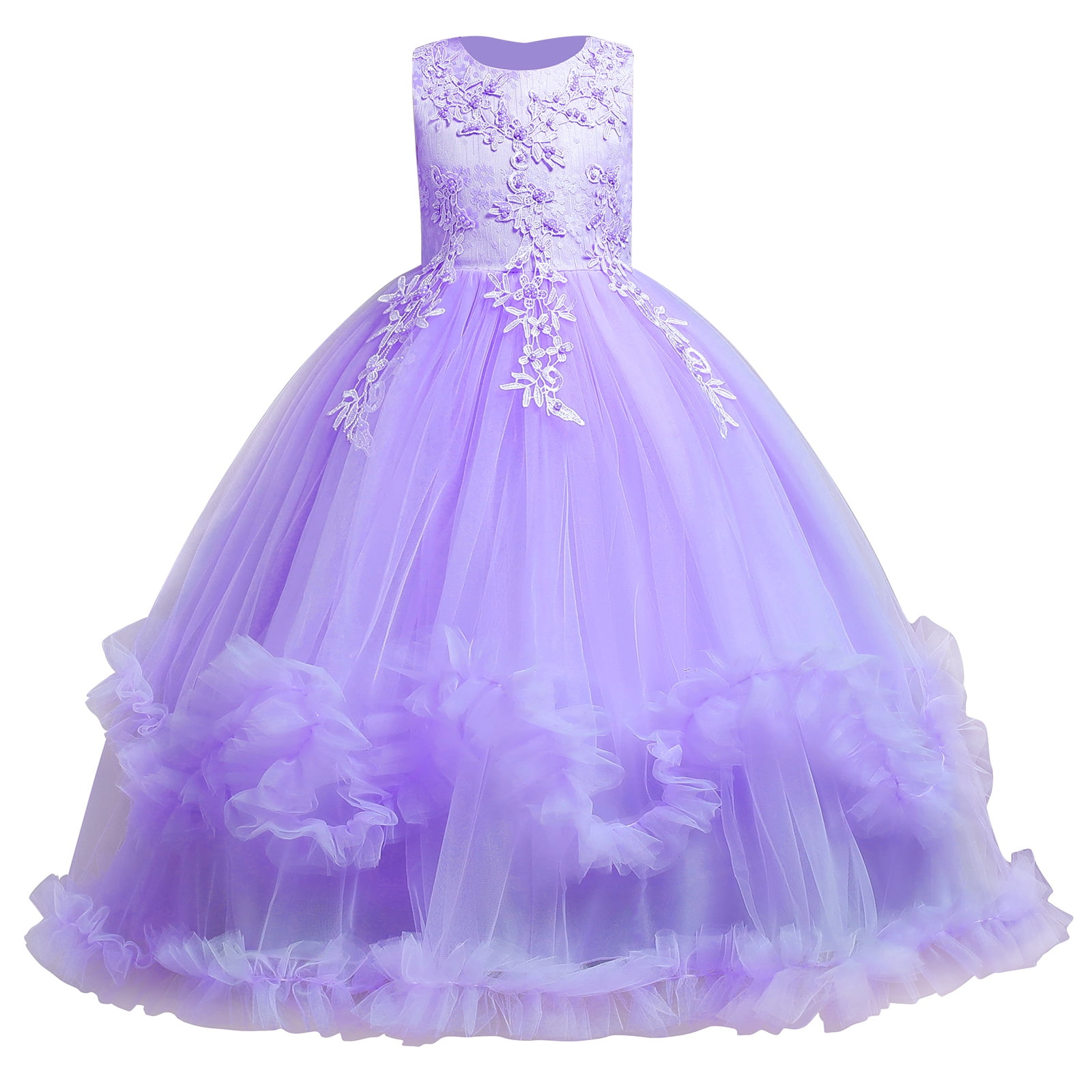 IBTOM CASTLE Flower Girl Princess Floral Boho Lace Embroidered Pageant Dresses for Kids Party Wedding Puffy Communion Maxi Gown 11-12 Years Purple