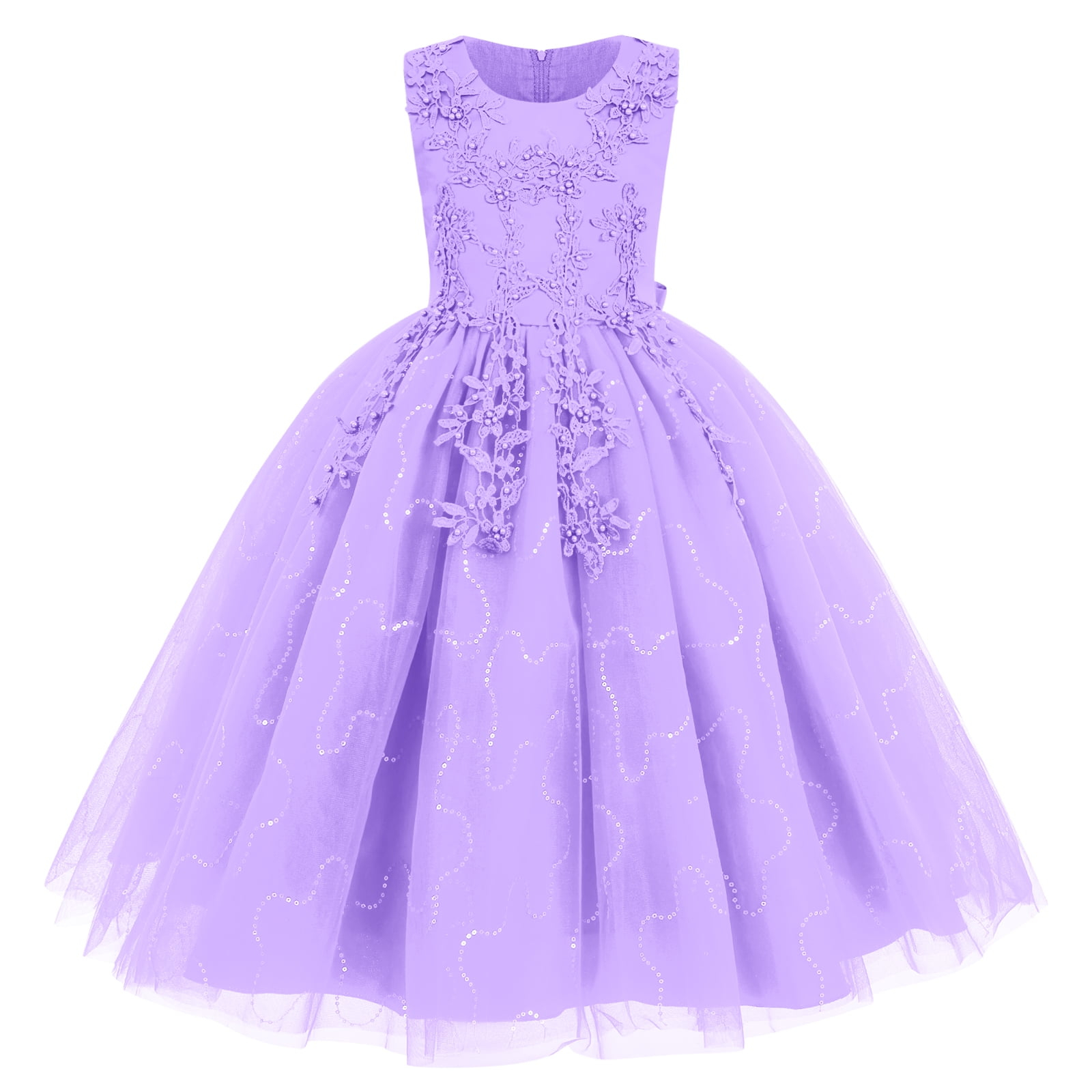 IBTOM CASTLE Flower Girl Princess Floral Boho Lace Embroidered Pageant Dresses for Kids Party Wedding Puffy Communion Maxi Gown 11-12 Years Purple