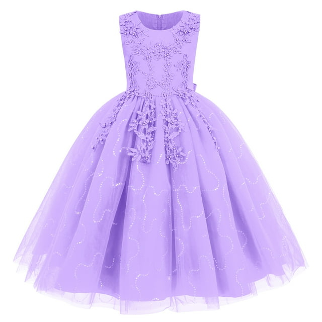 IBTOM CASTLE Flower Girl Princess Floral Boho Lace Embroidered Pageant Dresses for Kids Party Wedding Puffy Communion Maxi Gown 11-12 Years Purple