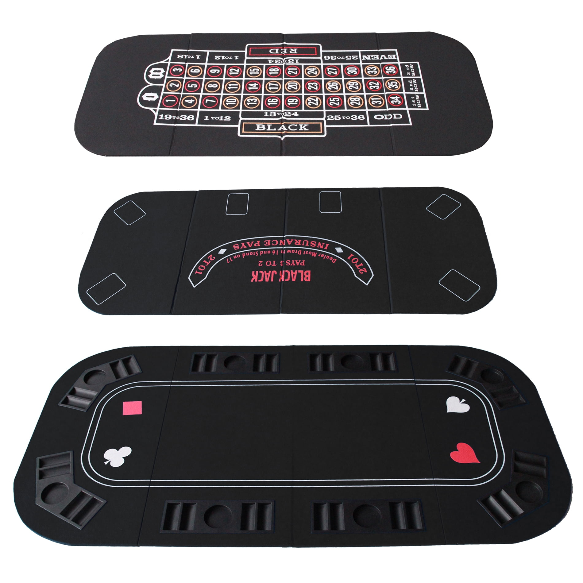 INO Design 63" Portable Texas Holdem Casino Game Mat 3 in 1 for Poker Blackjack Roulette Folding Poker Table Top Black