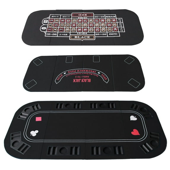 INO Design 63" Portable Texas Holdem Casino Game Mat 3 in 1 for Poker Blackjack Roulette Folding Poker Table Top Black