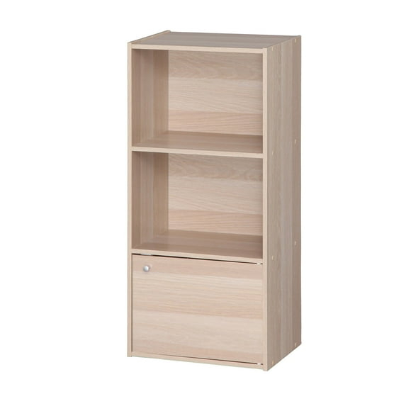 IRIS 3-Tier Wood Storage Shelf with Door, Light Brown