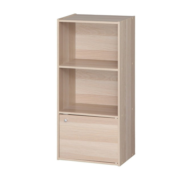 IRIS 3-Tier Wood Storage Shelf with Door, Light Brown
