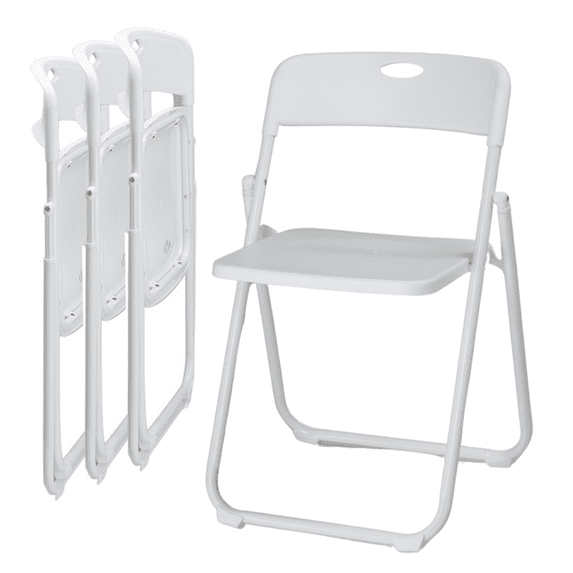 QuellQuest Plastic Folding Chairs 4 Pack, Foldable Stacking Chairs for Outdoor & Indoor, Reinforced Metal Frame, 330LBS Capacity(White,4 pcs)