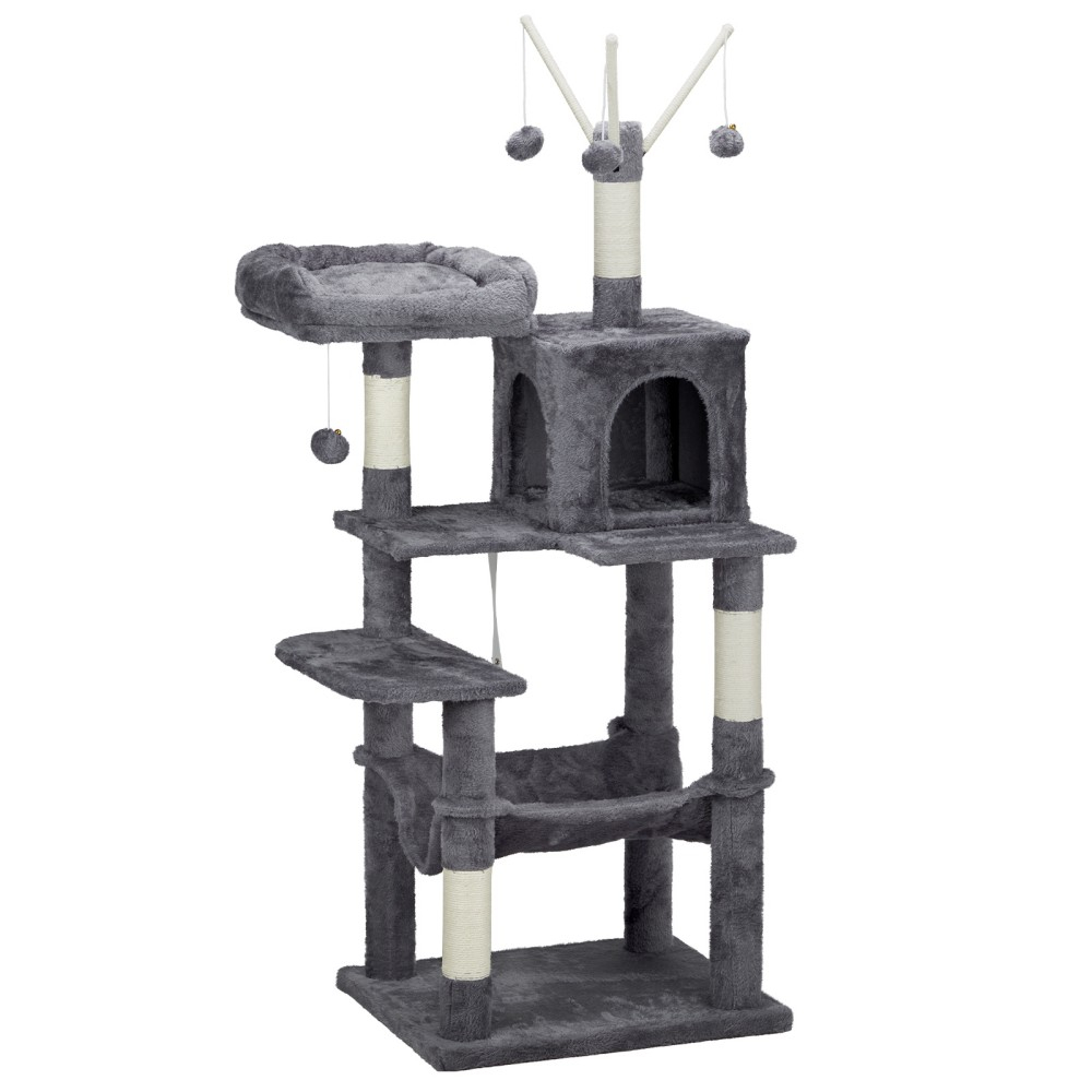 57 Inch Dark Gray Multi-Level Cat Tree with Sisal Scratching Posts