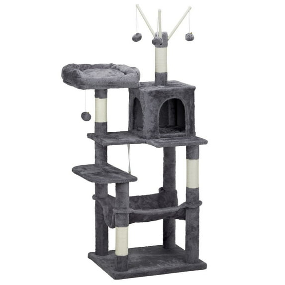 57 Inch Dark Gray Multi-Level Cat Tree with Sisal Scratching Posts