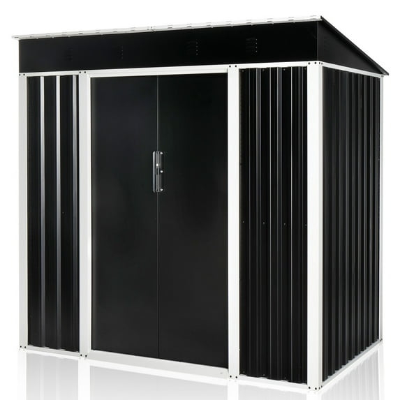 6x4 FT Black Galvanized Iron Outdoor Storage Shed with Sliding Doors