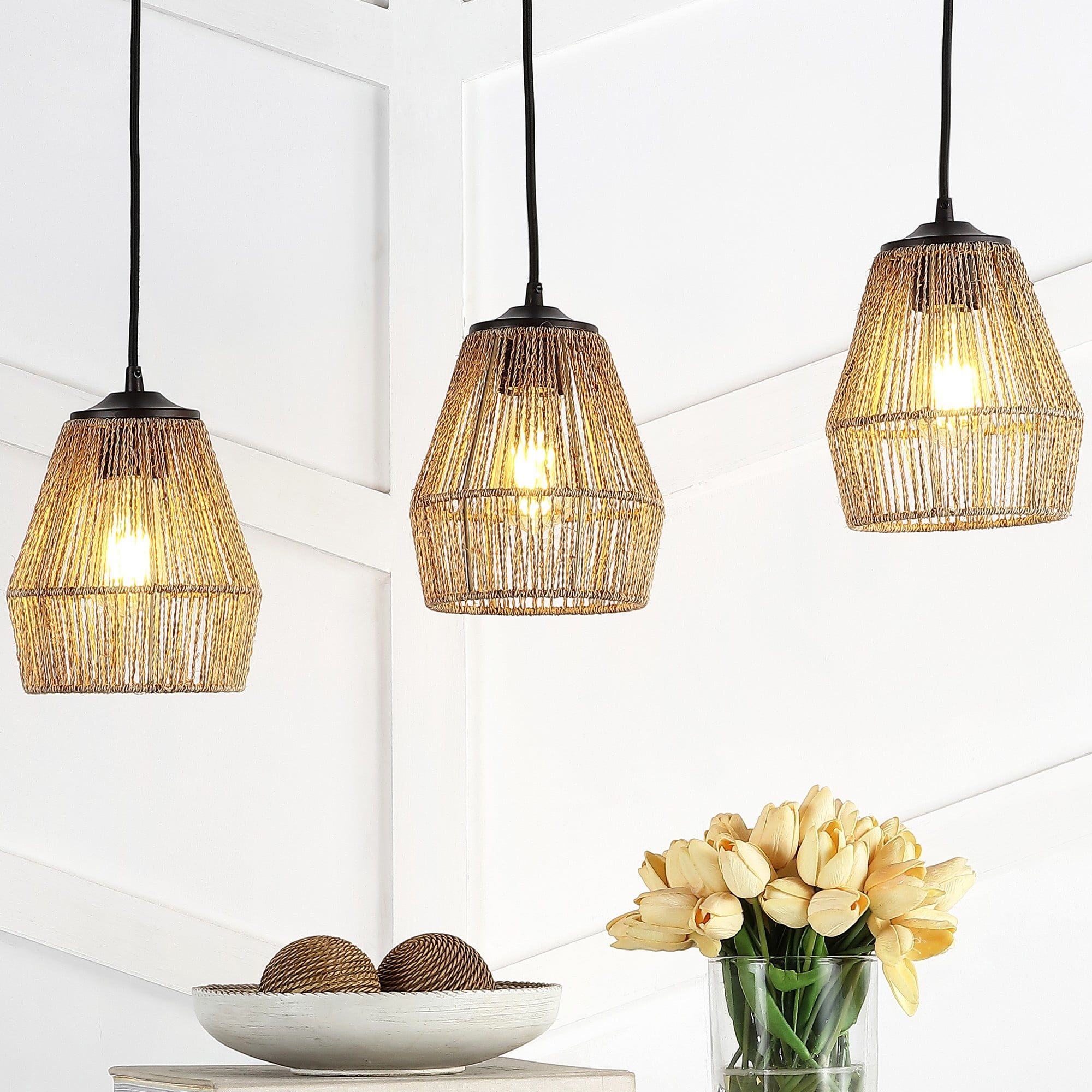 Jonathan Y Ibiza Island Seagrassmetal Bohemian Coastal Led Pendant