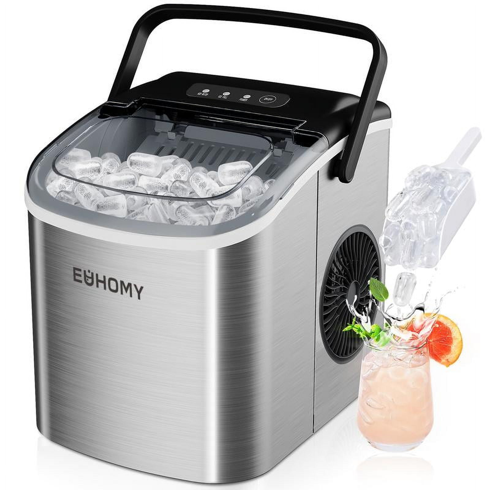 Ice Maker Countertop with Handle, 26lbs in 24Hrs, 9 Ice Cubes Ready in 6 Mins, Auto-Cleaning Portable Ice Maker with Basket and Scoop, for Home/Kitchen/Camping/RV. (2024 New Silver) Utensils