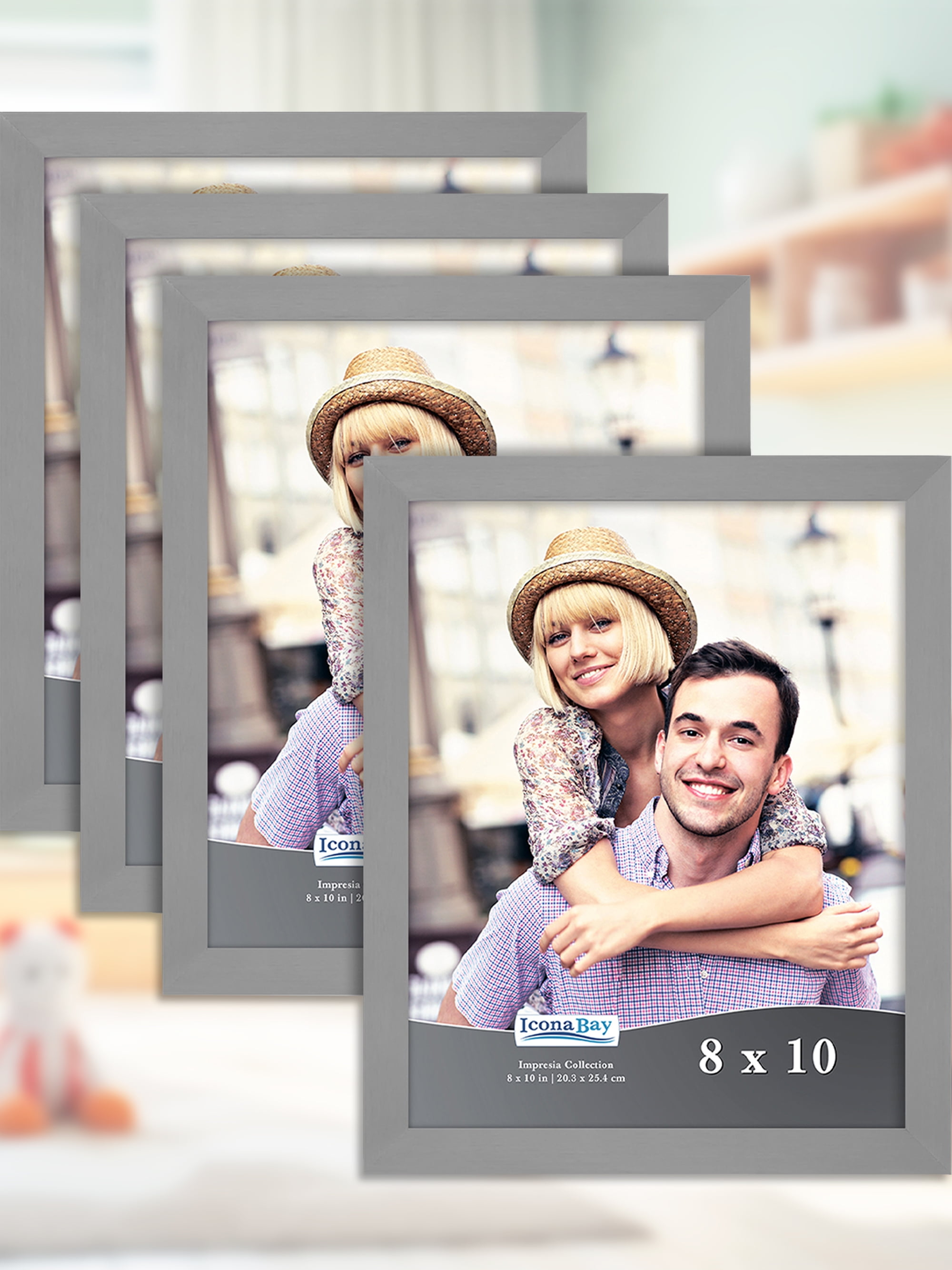 Icona Bay 8x10 Gray Picture Frame, Modern Style, 4 Pack, Impresia Collection (US Company)