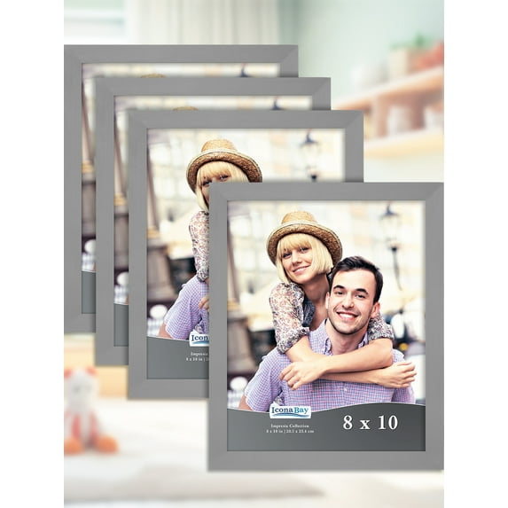 Icona Bay 8x10 Gray Picture Frame, Modern Style, 4 Pack, Impresia Collection (US Company)