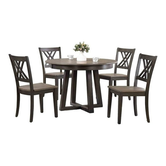 Iconic Furniture Company 5-Pc Wood Cross Pedestal Dining Set in Gray/Black Stone