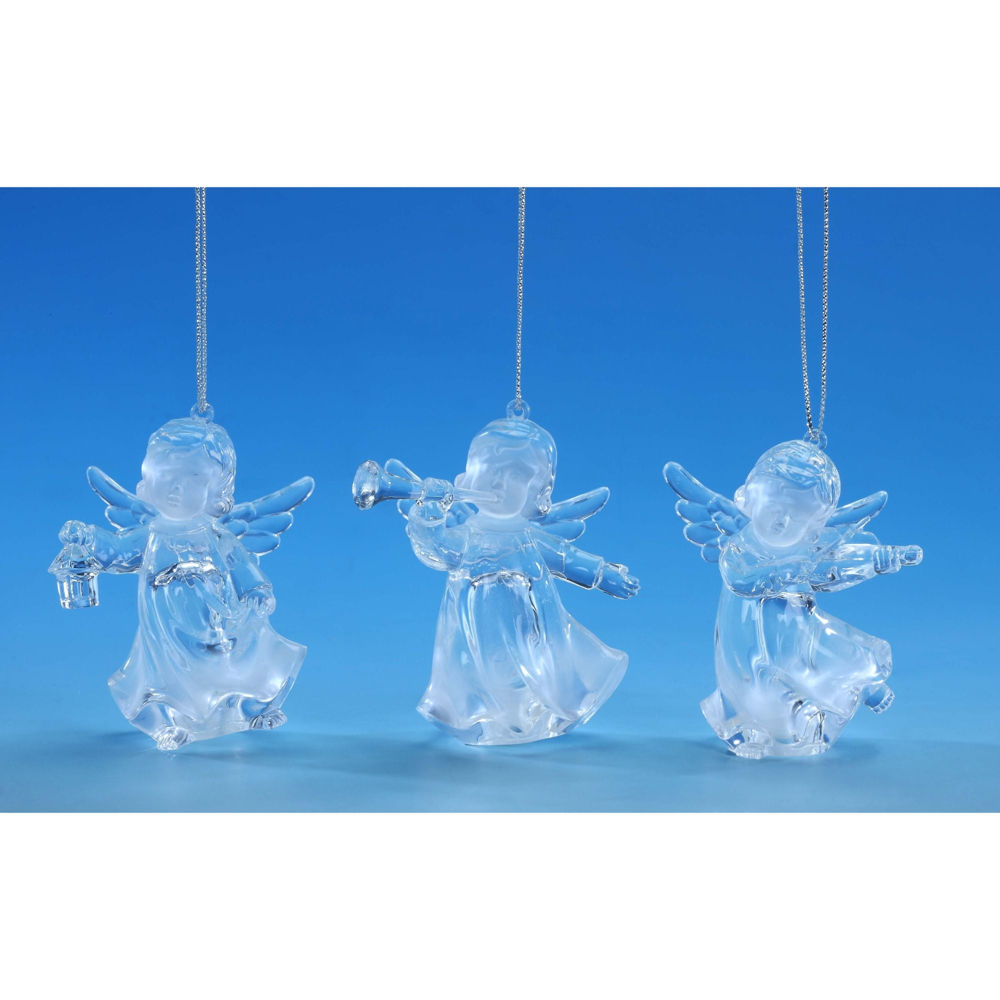 Icy Giftware Set of 6 Clear and Gold Cherub Triplet Hanging Christmas Ornament 7"