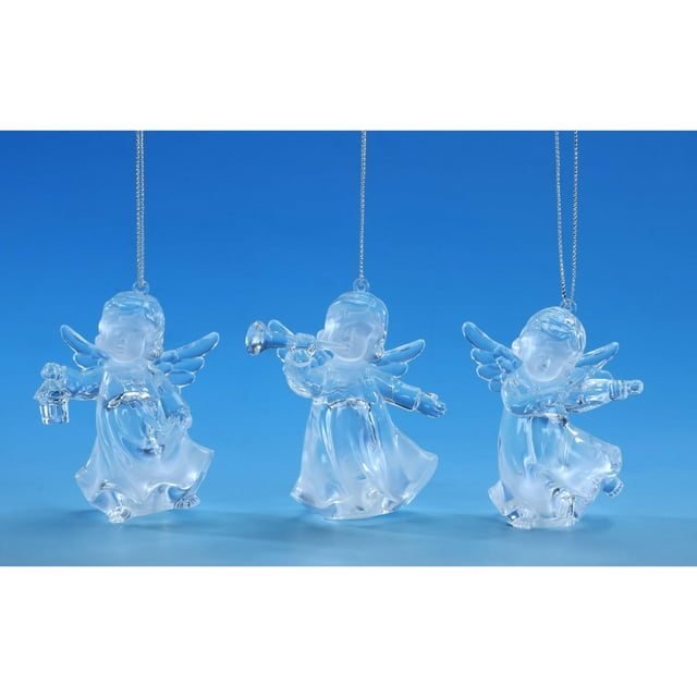 Icy Giftware Set of 6 Clear and Gold Cherub Triplet Hanging Christmas Ornament 7"
