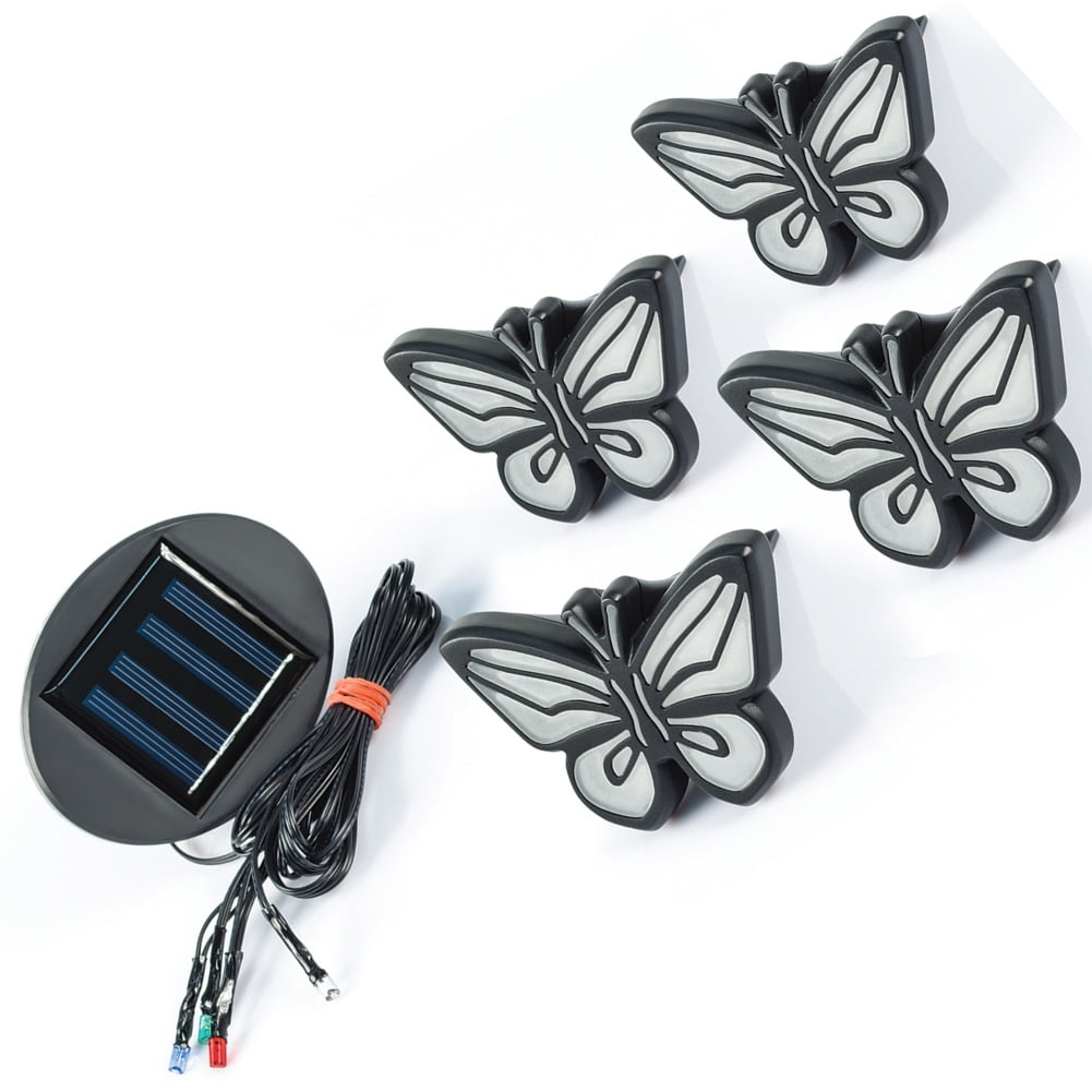 Ideaworks-LED Butterfly Lights-Sets of 4-Solar Powered-Automatically Turns On at Dusk & Off at Dawn-Space Each Light up to 32”-Easy Installation