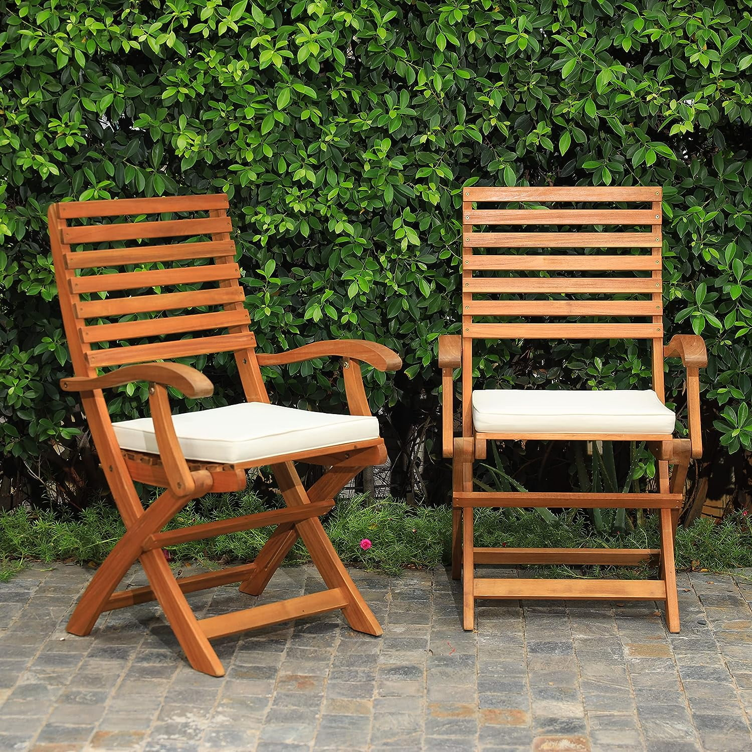 Wood Outdoor Patio Dining Chair - Set of 2, Teak