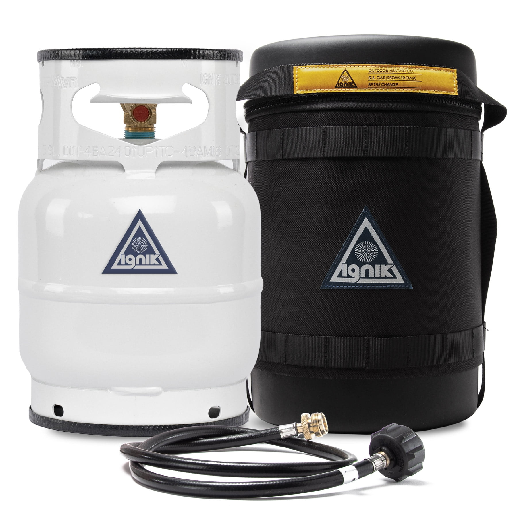 Ignik Refillable Gas Growler Deluxe 5-Pound Propane Tank with Carry Case and Adapter Hose, Black Case/White Tank