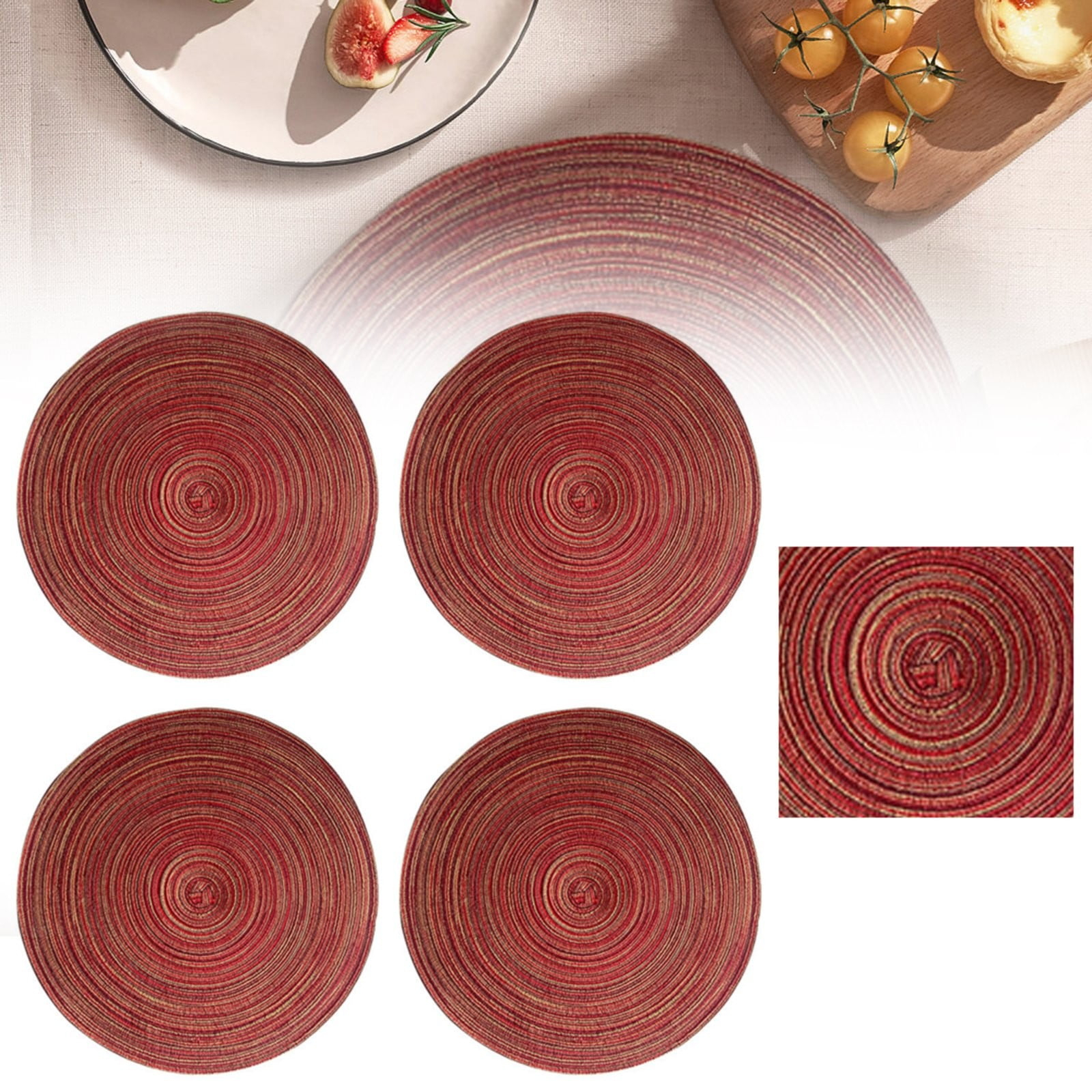 Red 15" Round Cotton Braided Placemats, Set of 4