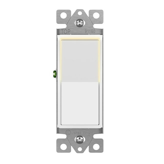 ENERLITES Illuminated 3-Way Decorator Paddle Light Switch, Three Way, Push-In and Side Wiring, Copper Wire Only, Grounding Screw, Residential Grade, 15A 120-277V, UL-Listed, 93160-W, White