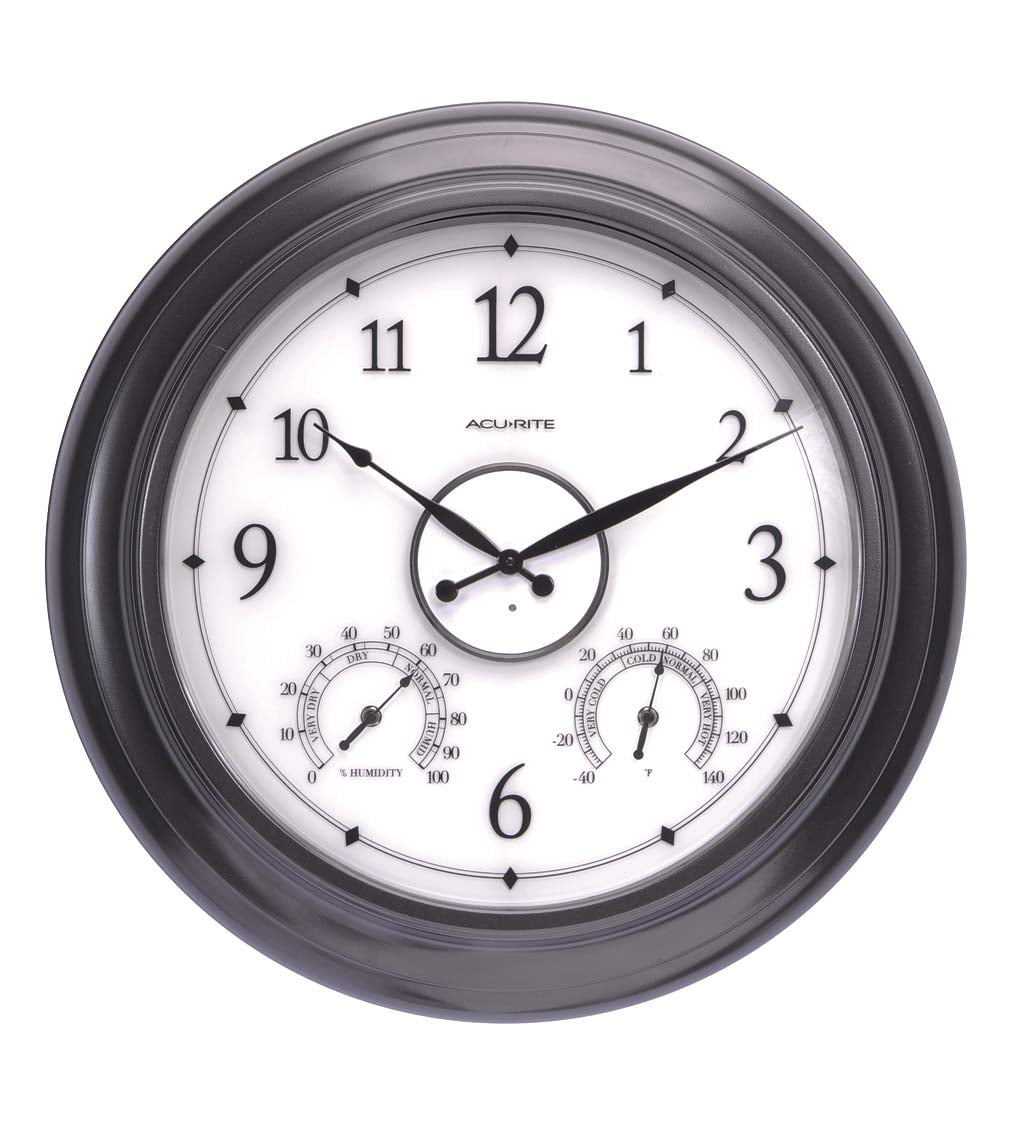 AcuRite 24-Inch, Illuminated LED Thermometer Clock with Temperature and Humidity for Outdoor or Indoor Use, Black (75133M)