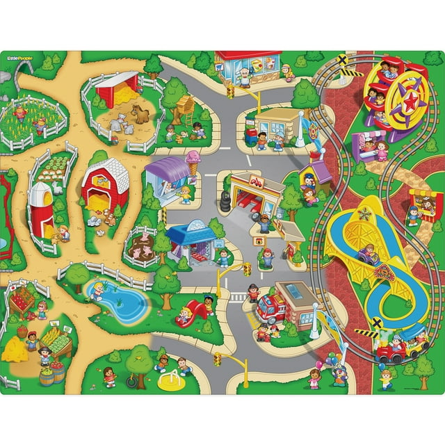 Imaginmat: Jumbo - Fisher Price - Floor Playmat & 2 Toy Cars, 47 x 61", 2 Character Vehicles, Durable EVA Foam Mat, Portable, Licensed, Kids Ages 3+