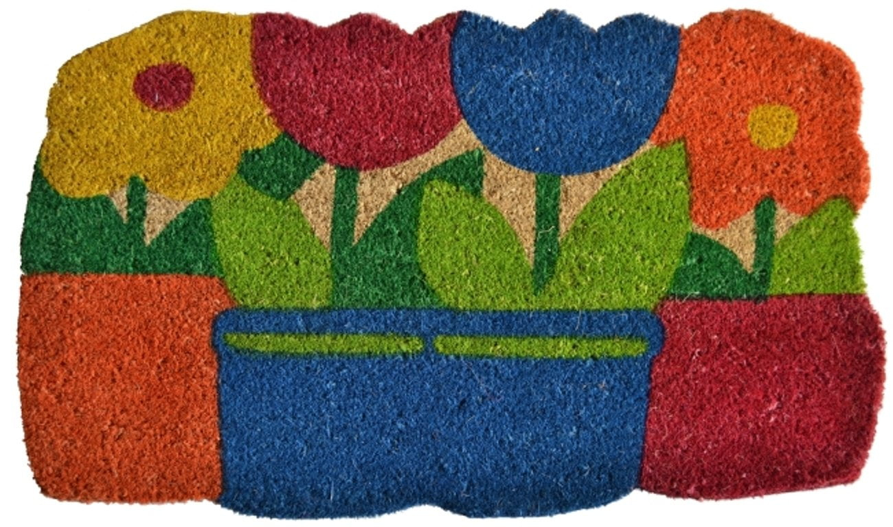 Imports D√©cor Vinyl Backed Coir Doormat, Flower Pots, 18 by 30-Inch