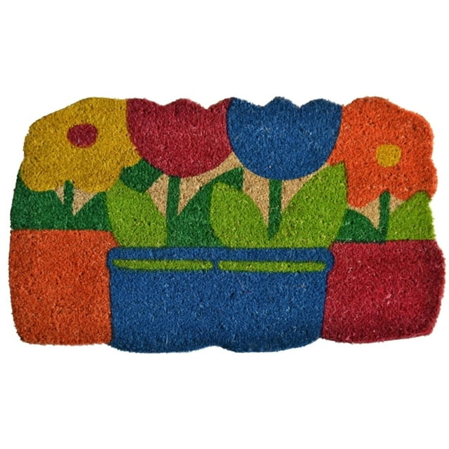 Imports D√©cor Vinyl Backed Coir Doormat, Flower Pots, 18 by 30-Inch